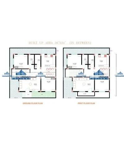 Home Design 36X34 House Plan  1224 sq ft Home Floor Plan